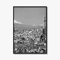 Tokyo Skyline Black and White Fine Art Photo Print, Mt Fuji Skytree Japan Poster