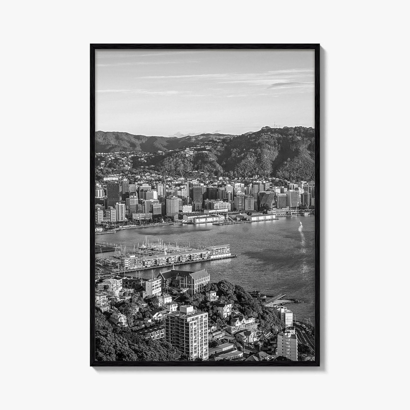 Wellington Skyline Black and White Fine Art Photo Print, Mount Victoria, New Zealand Poster