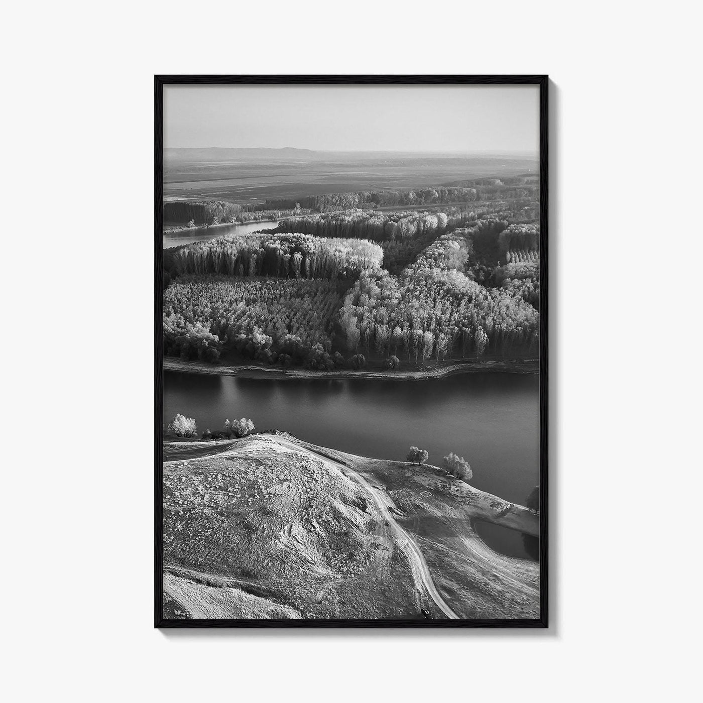 Danube River Romania Black and White Fine Art Photo Print, Dobrogea, Aerial View, Poster