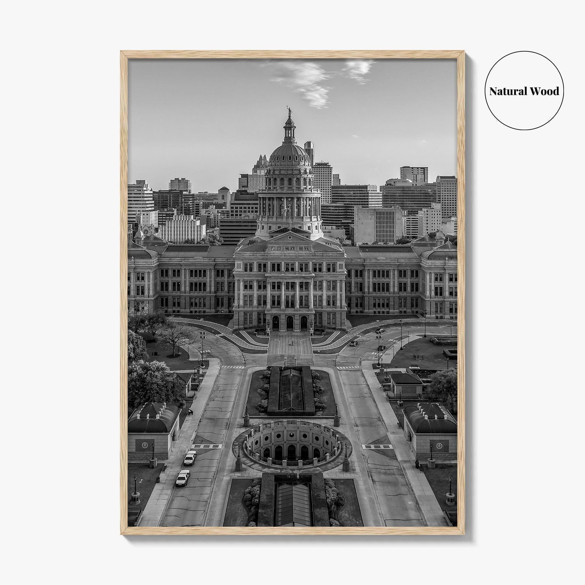 Austin Black and White Fine Art Photo Print, Texas State Capitol, TX, Poster