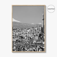 Tokyo Skyline Black and White Fine Art Photo Print, Mt Fuji Skytree Japan Poster