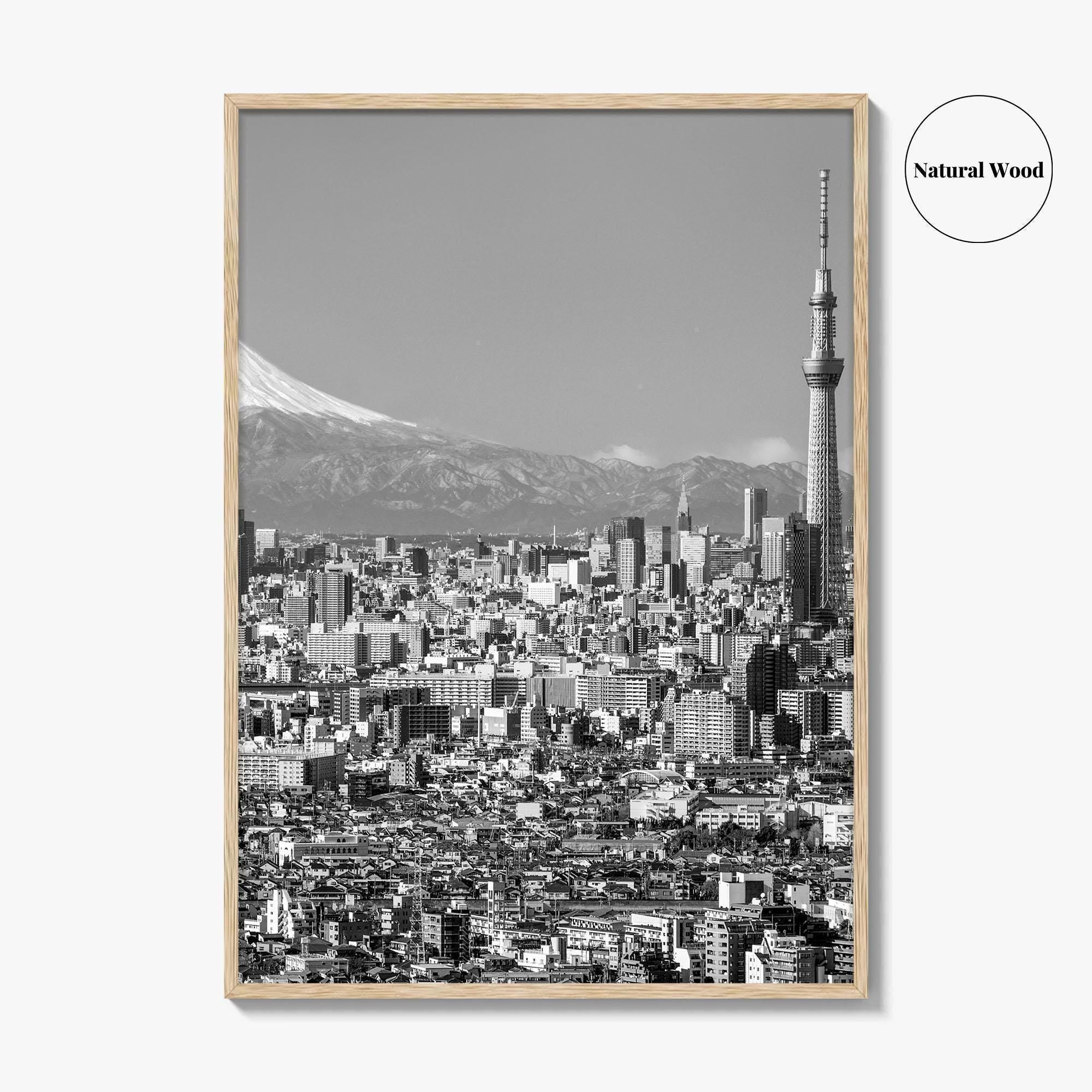 Tokyo Skyline Black and White Fine Art Photo Print, Mt Fuji Skytree Japan Poster