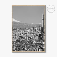 Tokyo Skyline Black and White Fine Art Photo Print, Mt Fuji Skytree Japan Poster