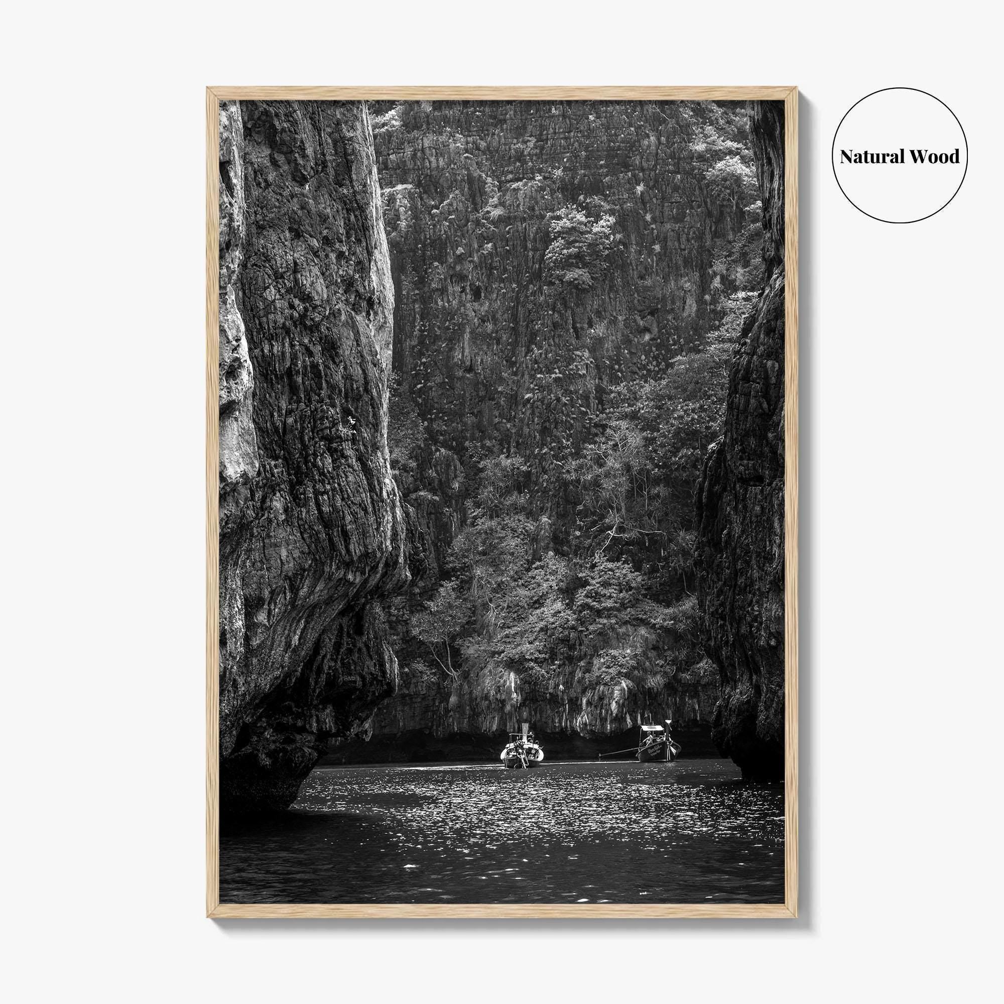 Phi Phi Islands Black and White Fine Art Photo Print, Krabi Longtail Boat Poster