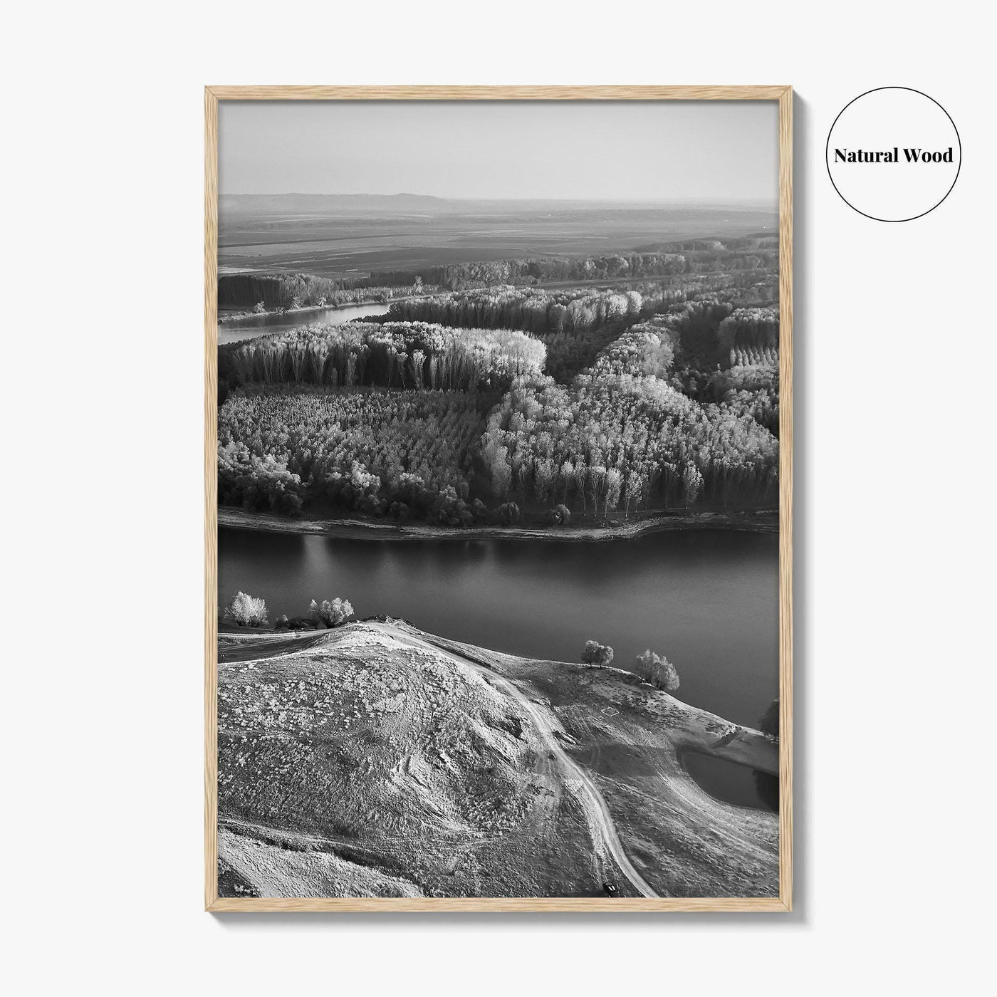 Danube River Romania Black and White Fine Art Photo Print, Dobrogea, Aerial View, Poster
