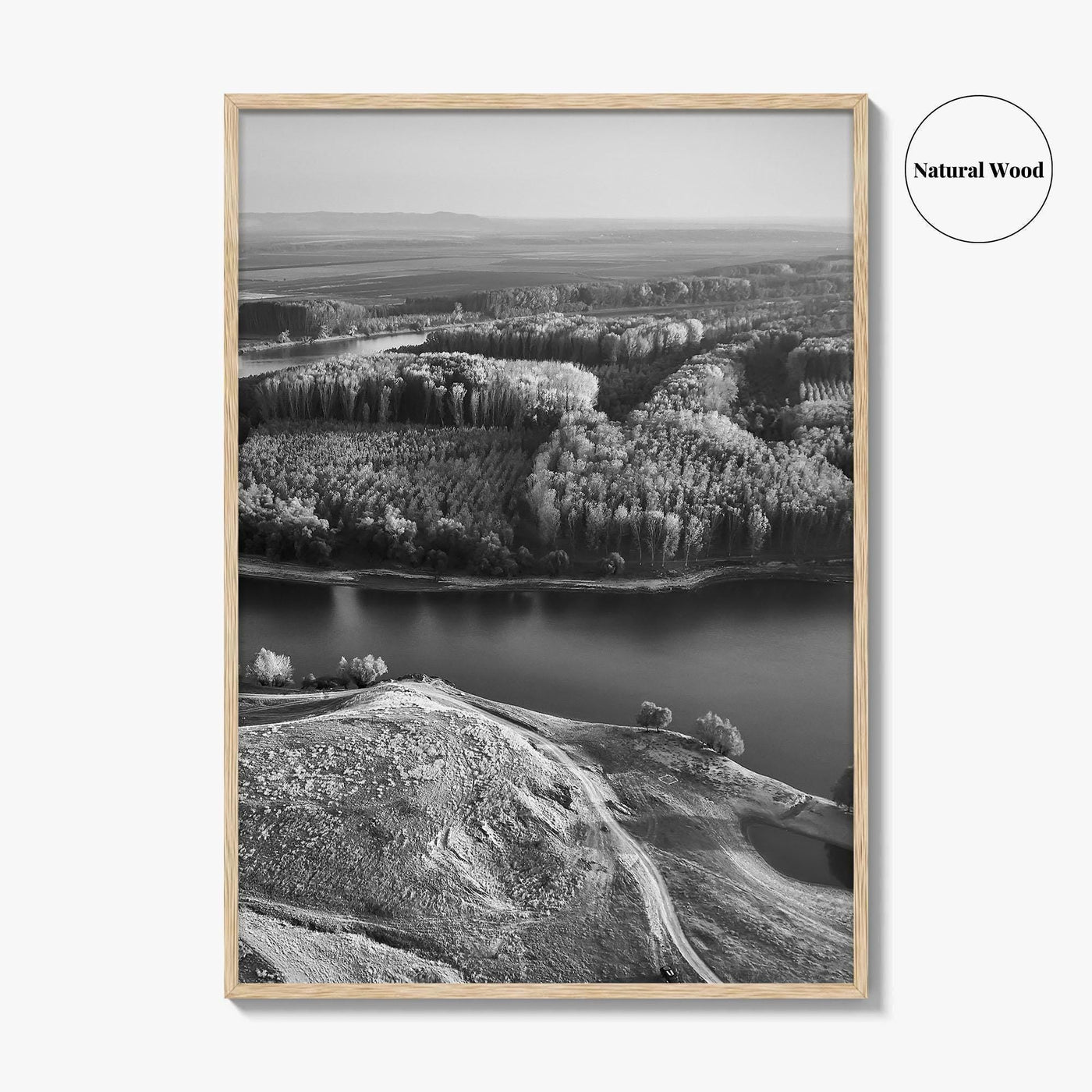Danube River Romania Black and White Fine Art Photo Print, Dobrogea, Aerial View, Poster