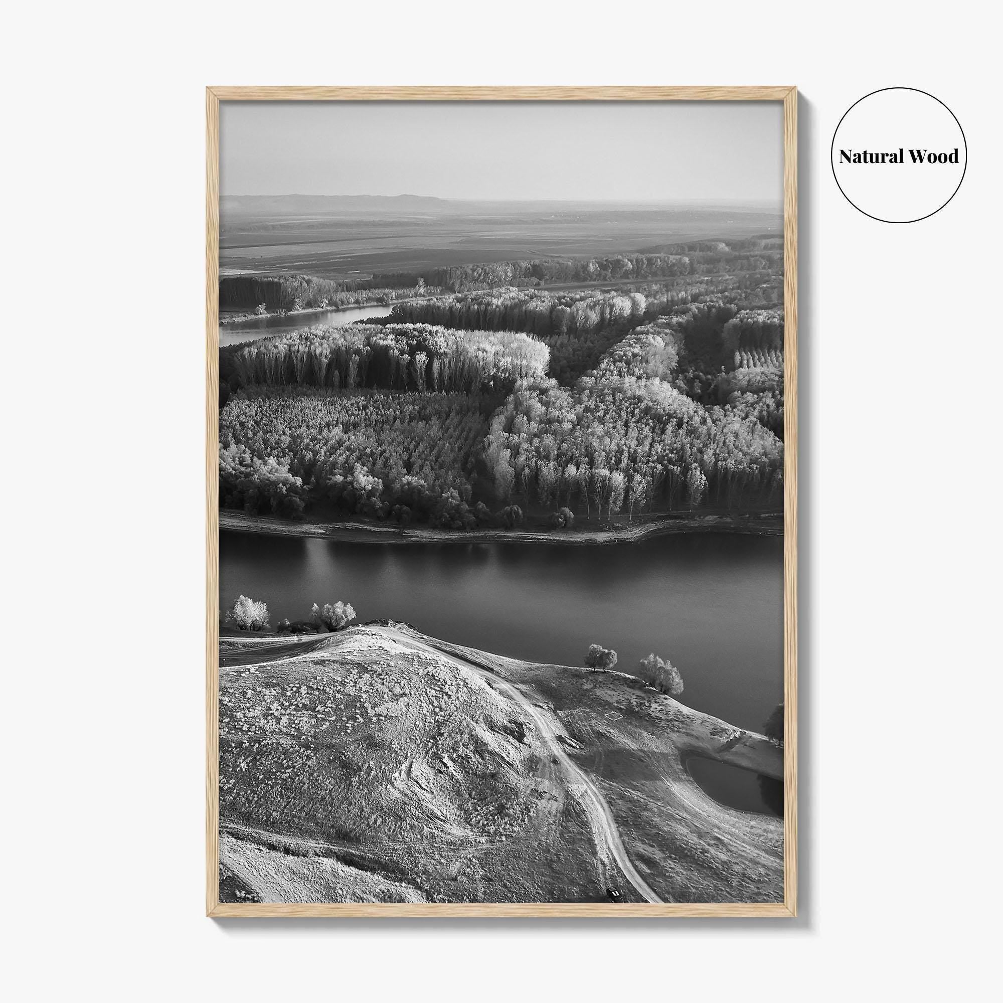 Danube River Romania Black and White Fine Art Photo Print, Dobrogea, Aerial View, Poster