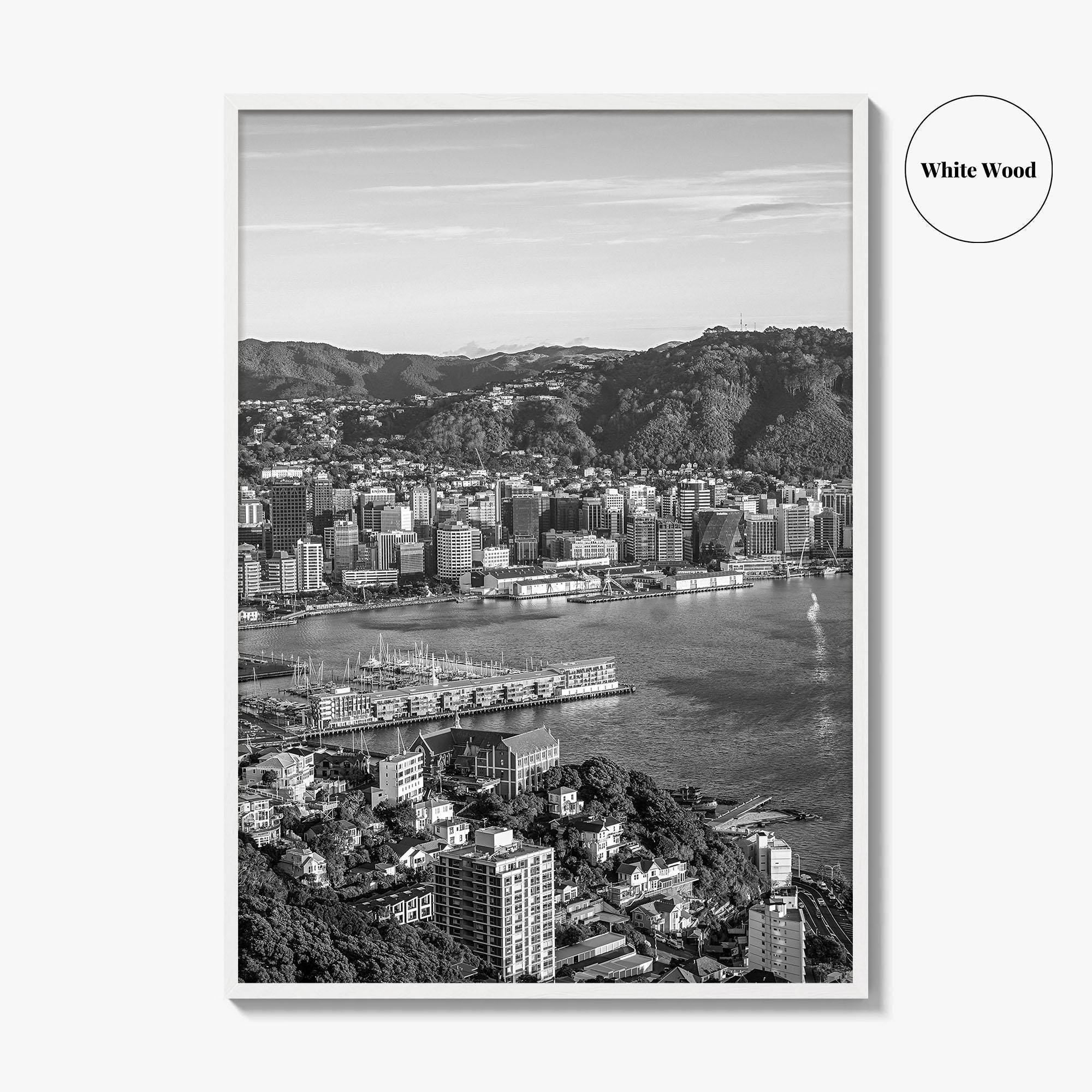 Wellington Skyline Black and White Fine Art Photo Print, Mount Victoria, New Zealand Poster