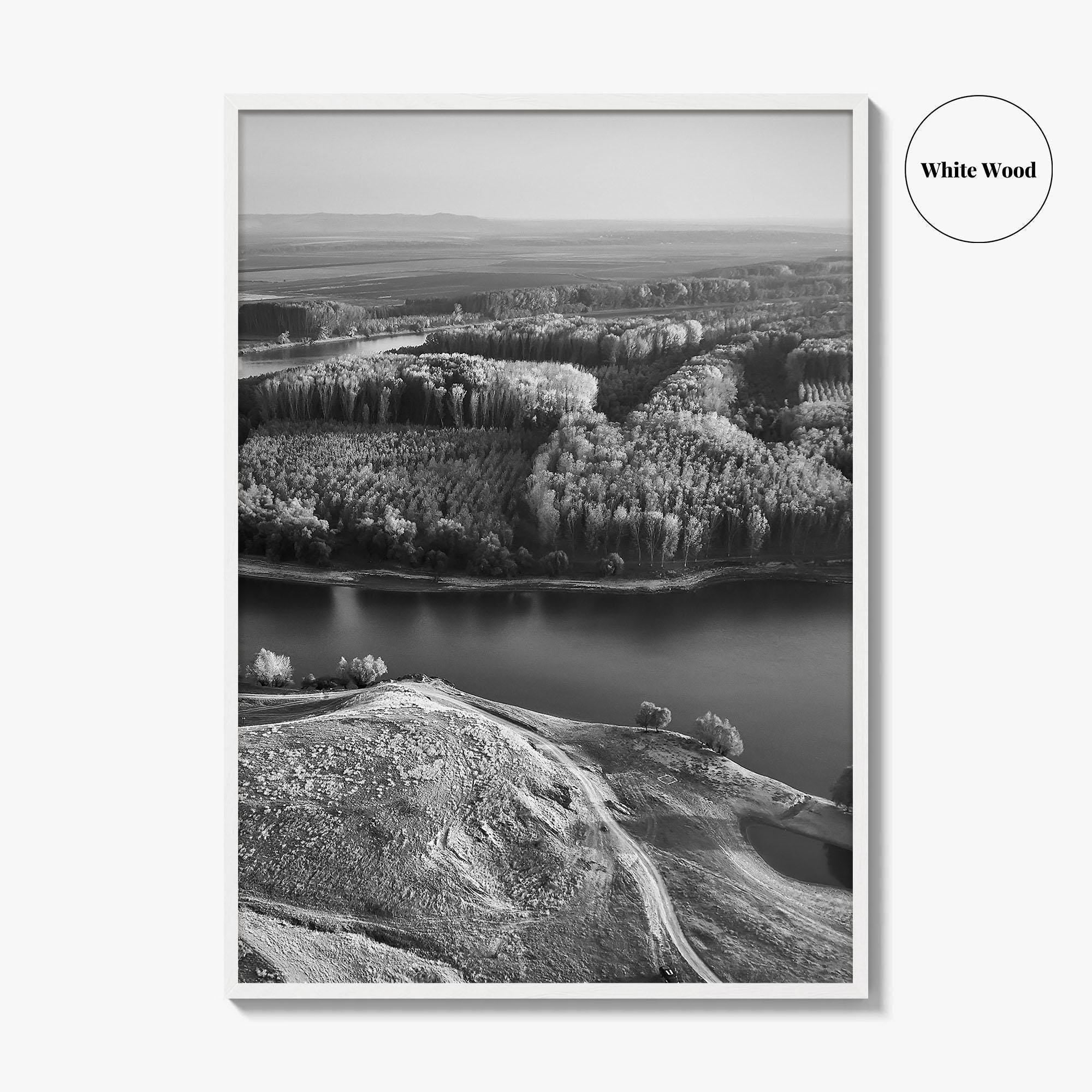 Danube River Romania Black and White Fine Art Photo Print, Dobrogea, Aerial View, Poster