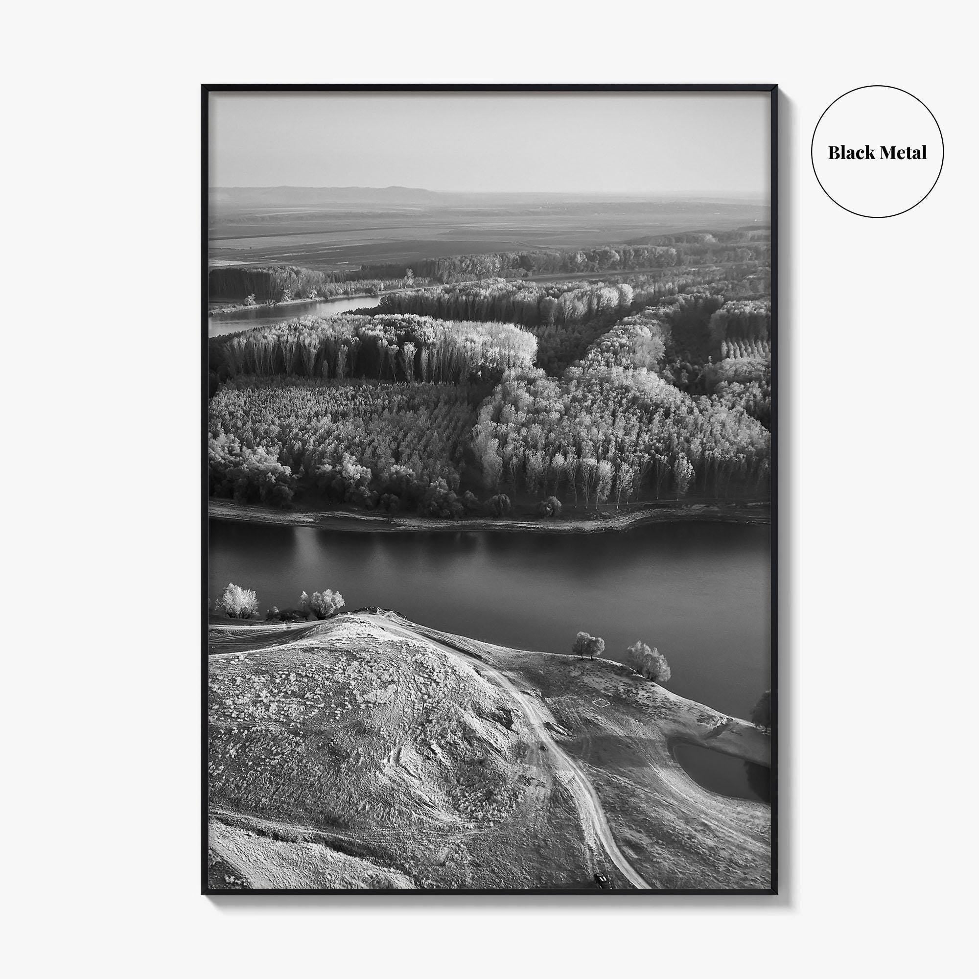 Danube River Romania Black and White Fine Art Photo Print, Dobrogea, Aerial View, Poster