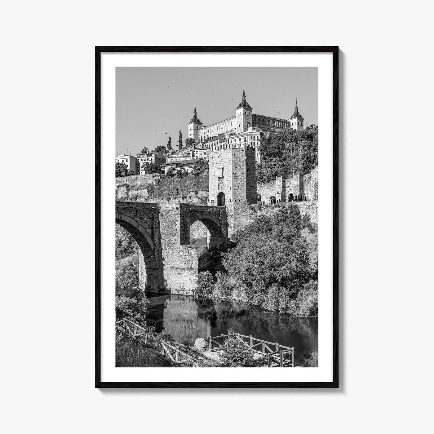 Toledo Spain Black and White Fine Art Photo Print, Tagus River, Old Town Poster