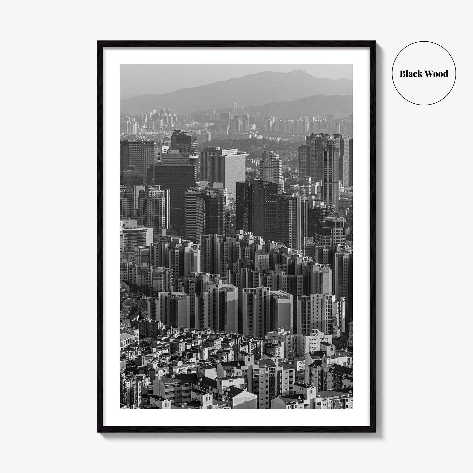 Seoul Skyline Black and White Fine Art Photo Print, South Korea Wall Decor Poster