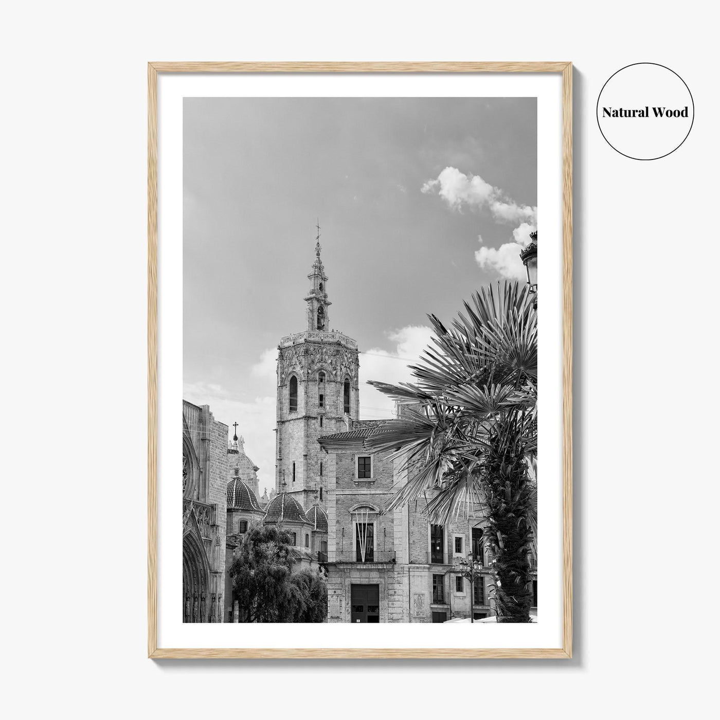 Valencia Black and White Fine Art Photo Print, Plaza de la Virgen Cathedral Poster
