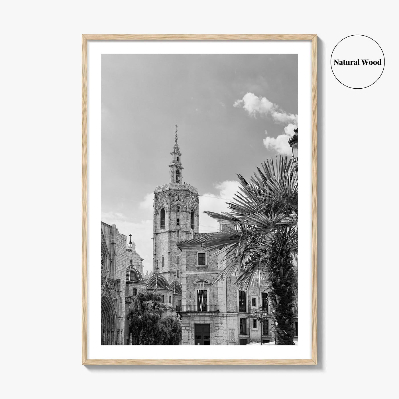 Valencia Black and White Fine Art Photo Print, Plaza de la Virgen Cathedral Poster