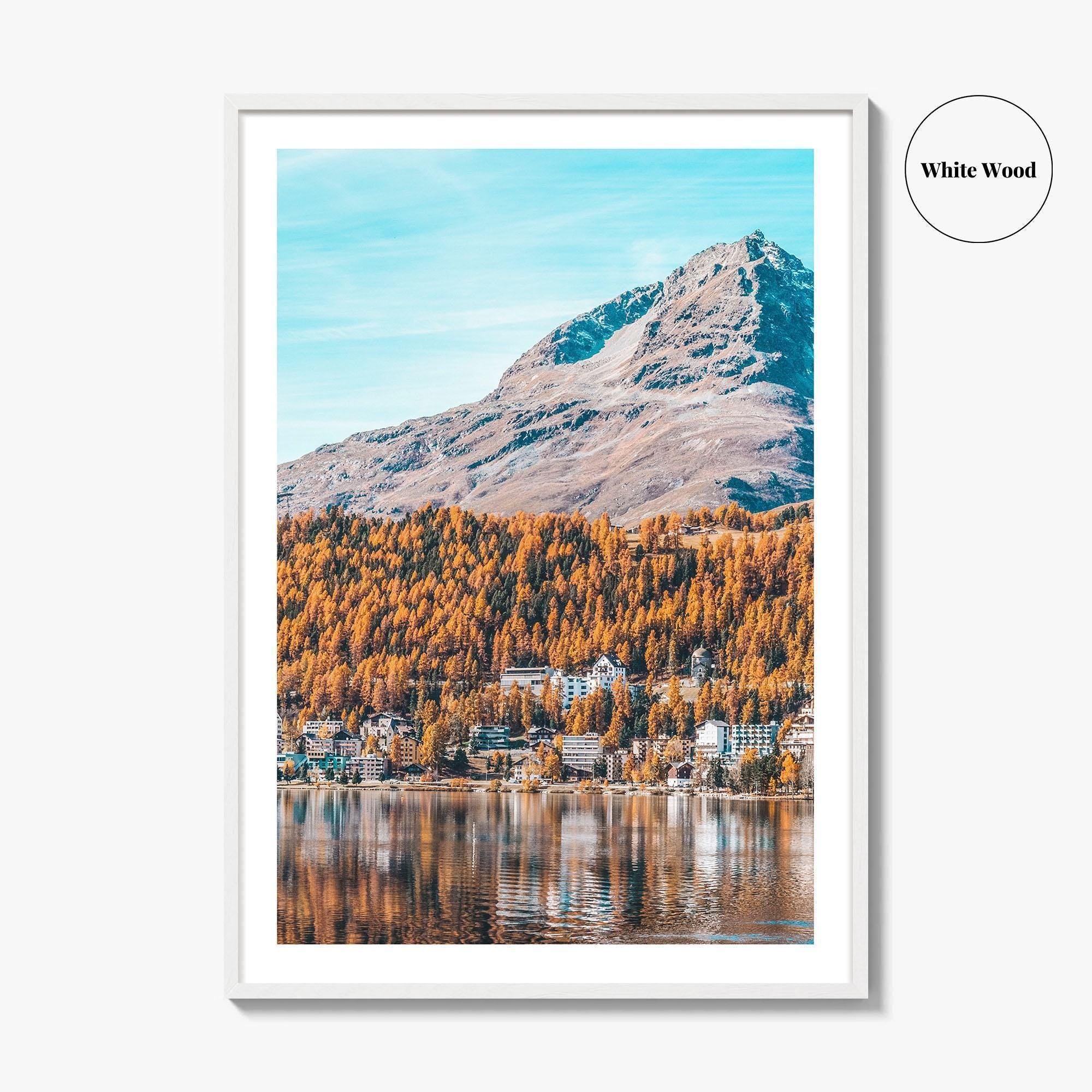 St Moritz Blue Fine Art Photo Print, Canoe on Lake, Engadin Switzerland Wall Poster