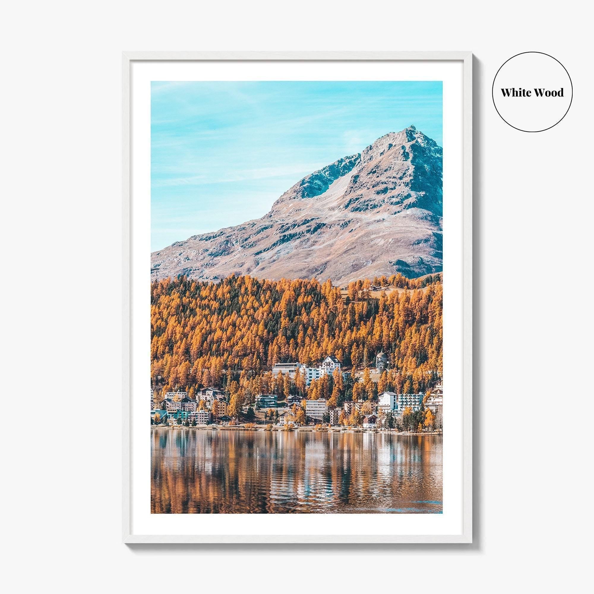 St Moritz Blue Fine Art Photo Print, Canoe on Lake, Engadin Switzerland Wall Poster