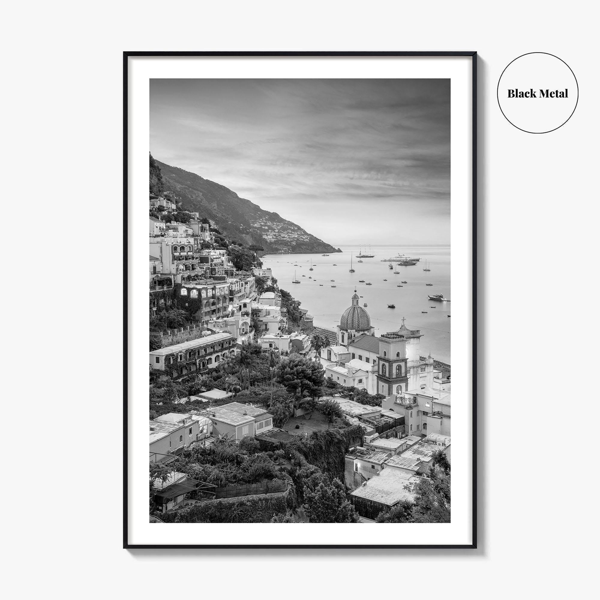 Positano Black and White Fine Art Photo Print, Amalfi Coast Italy Wall Decor Poster