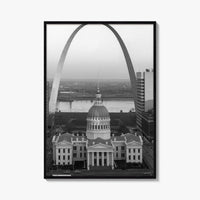 St Louis Black and White Fine Art Photo Print, Gateway Arch Courthouse Missouri Poster