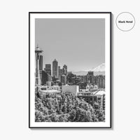 Seattle Skyline Black and White Fine Art Photo Print, Mount Rainier Washington Poster