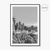 Seattle Skyline Black and White Fine Art Photo Print, Mount Rainier Washington Poster