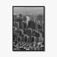 Seoul Skyline Black and White Fine Art Photo Print, South Korea Wall Decor Poster