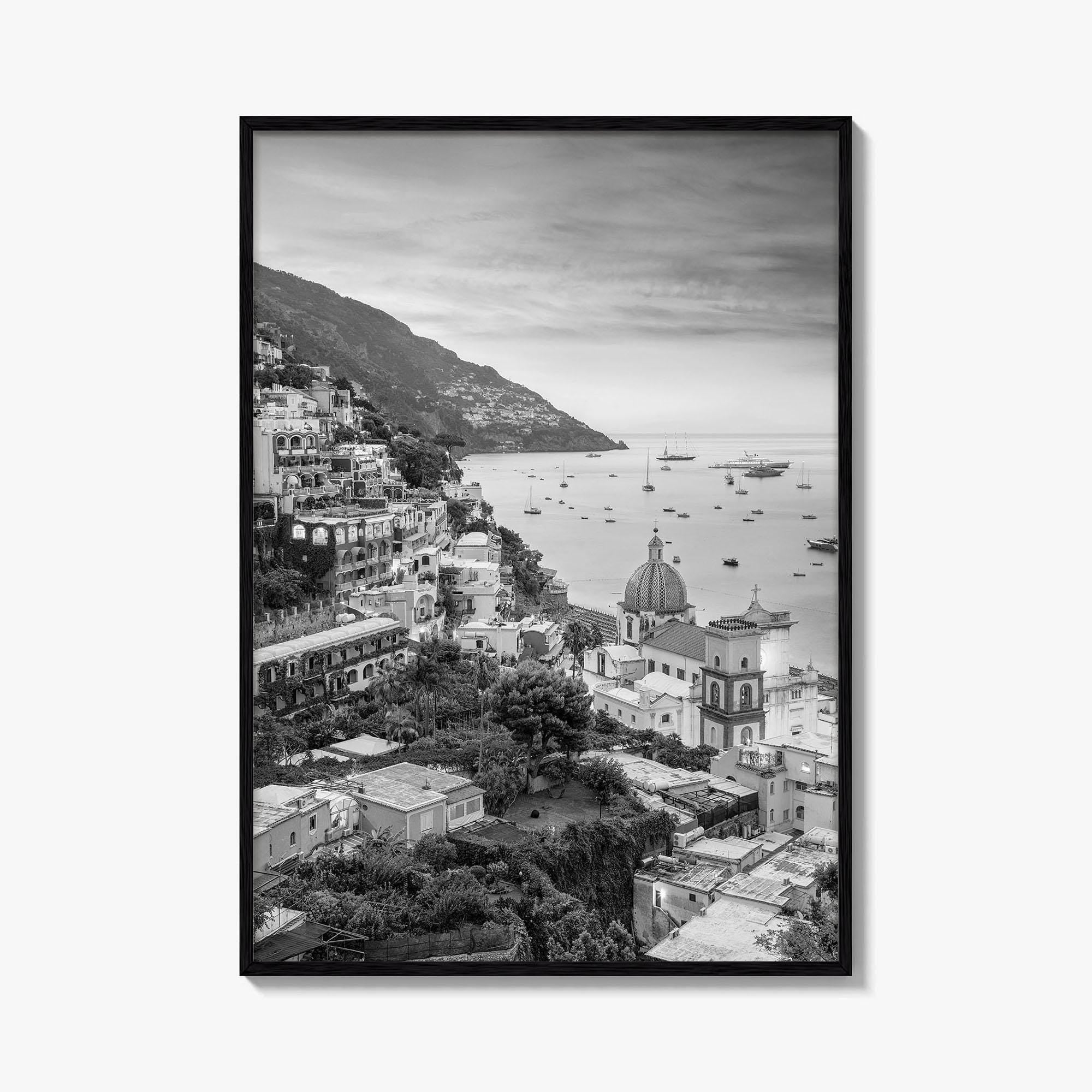 Positano Black and White Fine Art Photo Print, Amalfi Coast Italy Wall Decor Poster