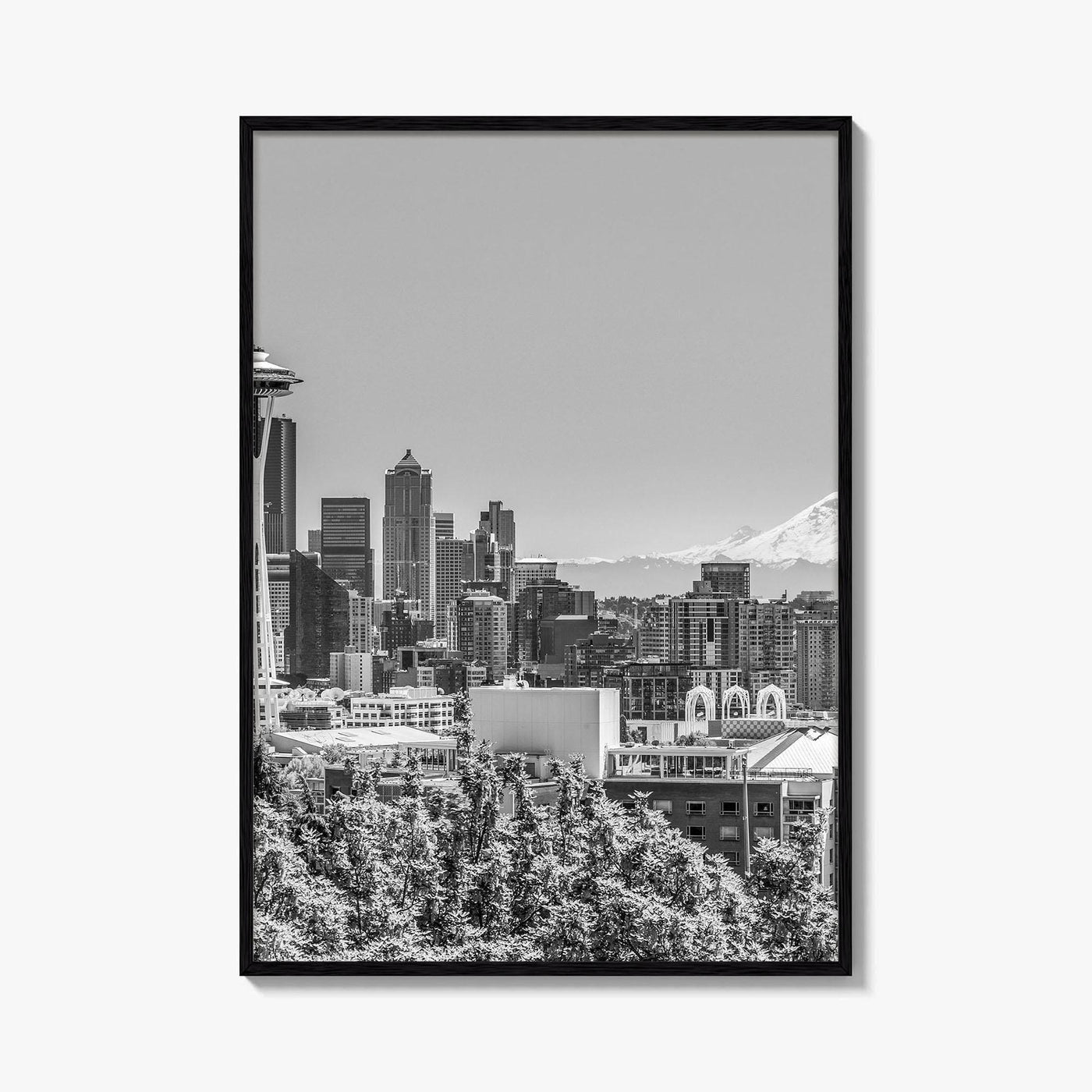 Seattle Skyline Black and White Fine Art Photo Print, Mount Rainier Washington Poster