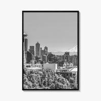 Seattle Skyline Black and White Fine Art Photo Print, Mount Rainier Washington Poster