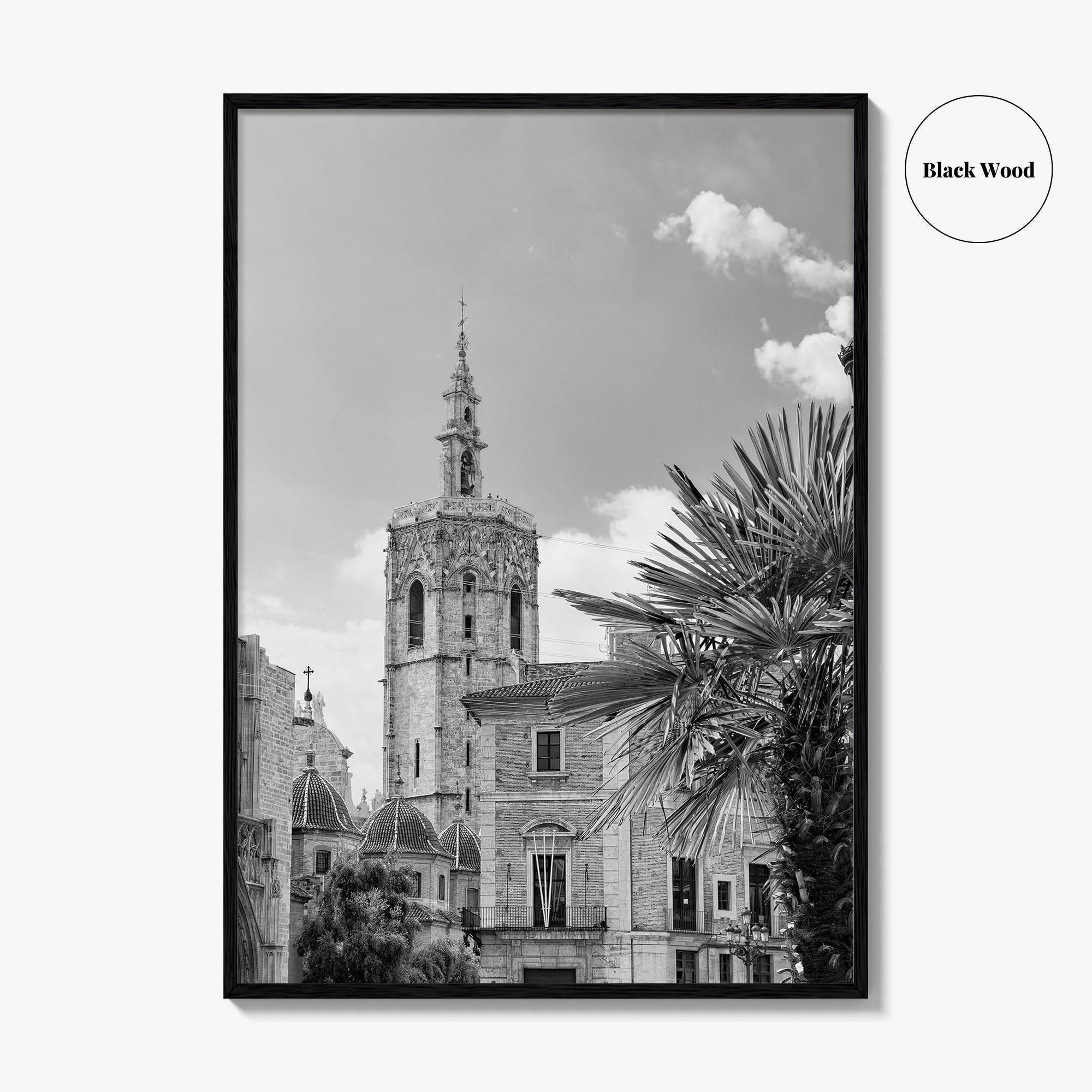 Valencia Black and White Fine Art Photo Print, Plaza de la Virgen Cathedral Poster