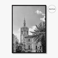 Valencia Black and White Fine Art Photo Print, Plaza de la Virgen Cathedral Poster