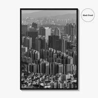 Seoul Skyline Black and White Fine Art Photo Print, South Korea Wall Decor Poster