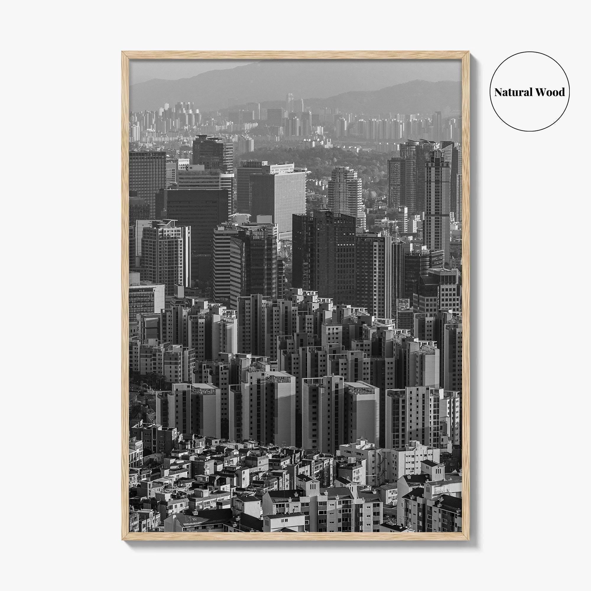 Seoul Skyline Black and White Fine Art Photo Print, South Korea Wall Decor Poster