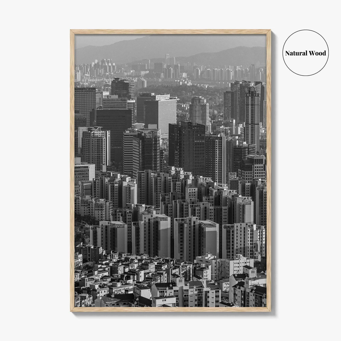 Seoul Skyline Black and White Fine Art Photo Print, South Korea Wall Decor Poster