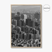 Seoul Skyline Black and White Fine Art Photo Print, South Korea Wall Decor Poster