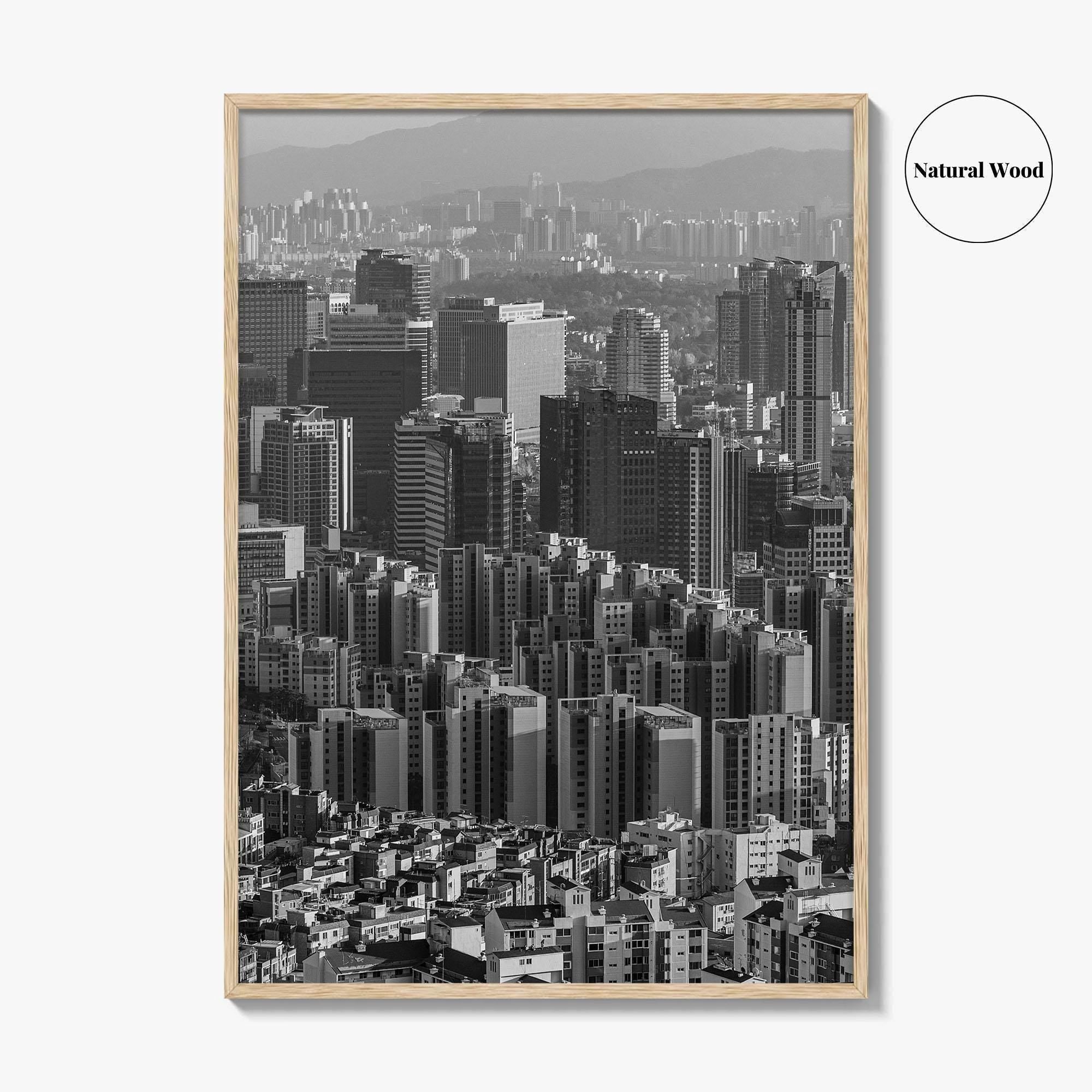 Seoul Skyline Black and White Fine Art Photo Print, South Korea Wall Decor Poster