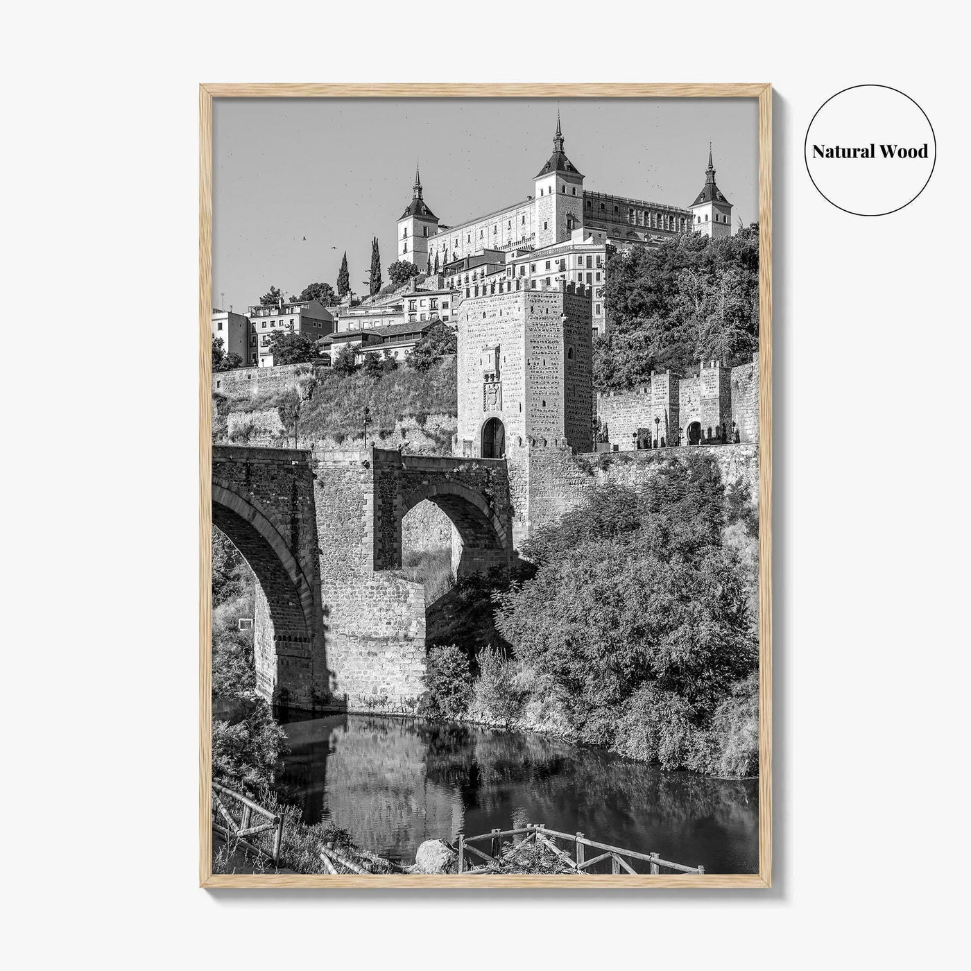 Toledo Spain Black and White Fine Art Photo Print, Tagus River, Old Town Poster
