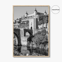 Toledo Spain Black and White Fine Art Photo Print, Tagus River, Old Town Poster
