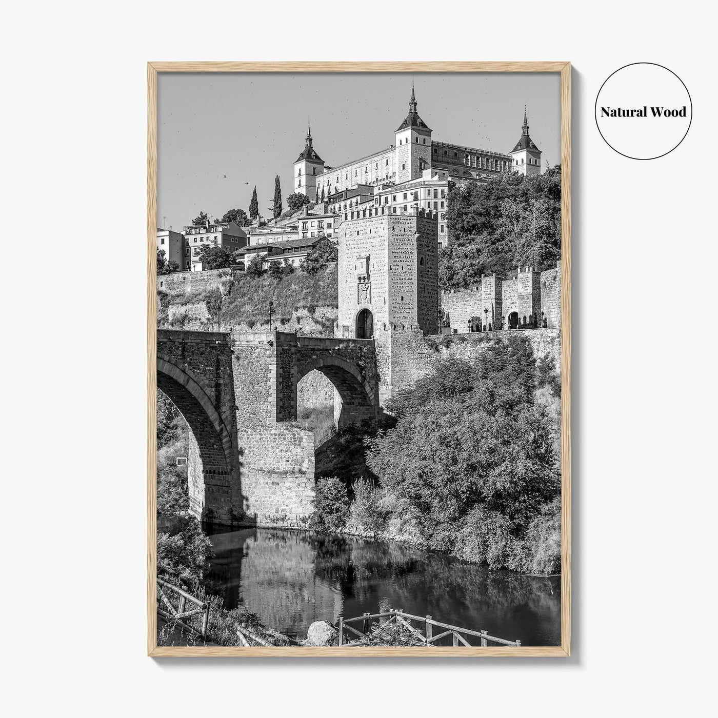 Toledo Spain Black and White Fine Art Photo Print, Tagus River, Old Town Poster