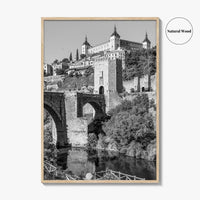 Toledo Spain Black and White Fine Art Photo Print, Tagus River, Old Town Poster