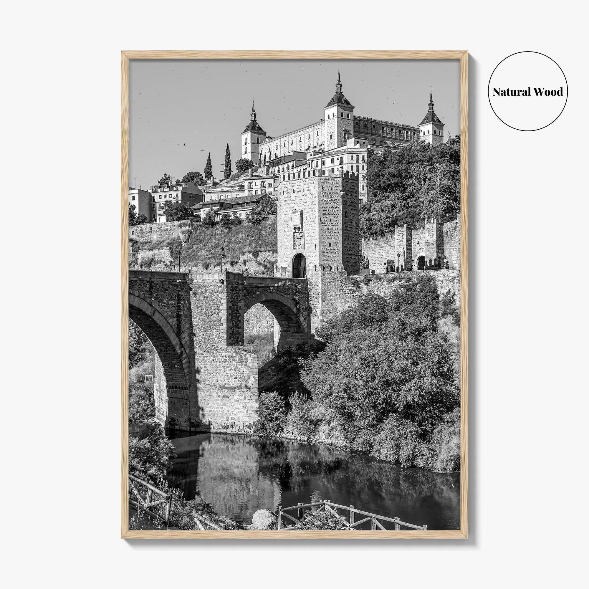 Toledo Spain Black and White Fine Art Photo Print, Tagus River, Old Town Poster