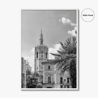 Valencia Black and White Fine Art Photo Print, Plaza de la Virgen Cathedral Poster
