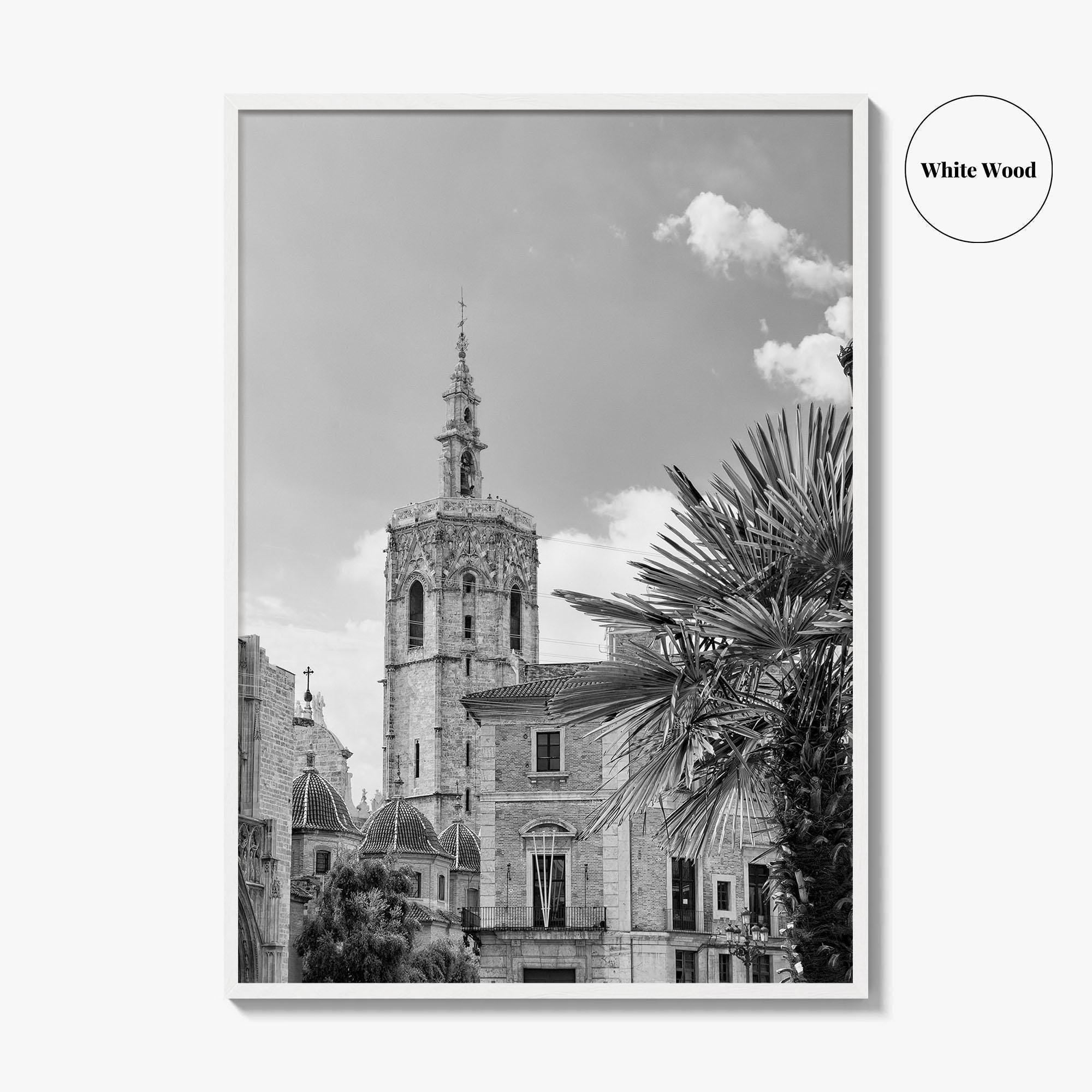 Valencia Black and White Fine Art Photo Print, Plaza de la Virgen Cathedral Poster