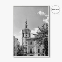 Valencia Black and White Fine Art Photo Print, Plaza de la Virgen Cathedral Poster