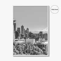 Seattle Skyline Black and White Fine Art Photo Print, Mount Rainier Washington Poster