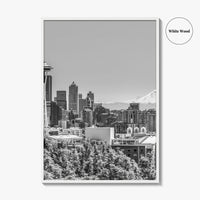 Seattle Skyline Black and White Fine Art Photo Print, Mount Rainier Washington Poster