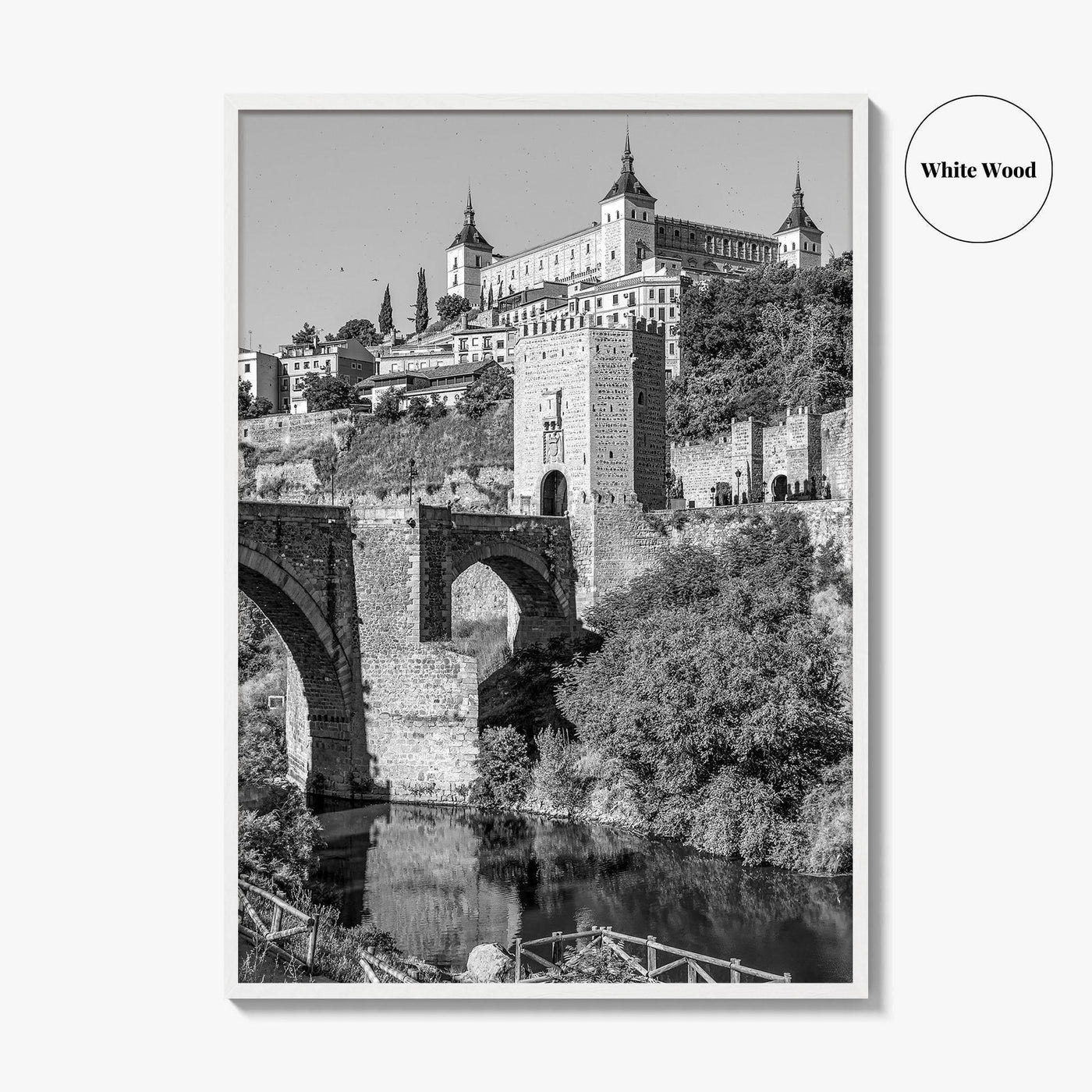 Toledo Spain Black and White Fine Art Photo Print, Tagus River, Old Town Poster