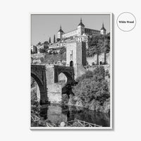 Toledo Spain Black and White Fine Art Photo Print, Tagus River, Old Town Poster