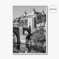 Toledo Spain Black and White Fine Art Photo Print, Tagus River, Old Town Poster