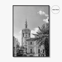 Valencia Black and White Fine Art Photo Print, Plaza de la Virgen Cathedral Poster