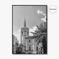 Valencia Black and White Fine Art Photo Print, Plaza de la Virgen Cathedral Poster